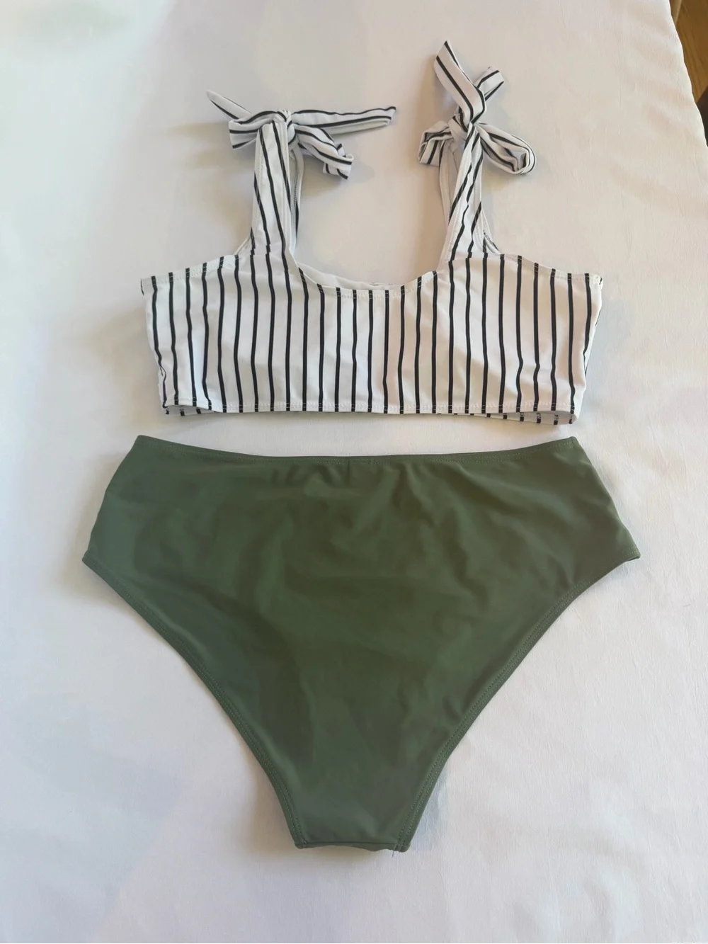 NWOT - SHEIN Olive High-Waist Bikini Bottom with B&W Striped Padded Top